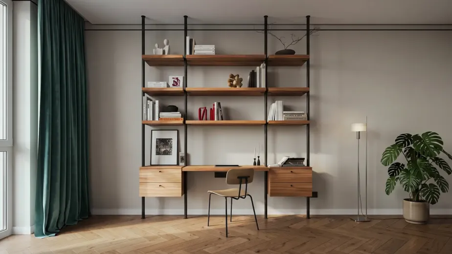 Custom built-in desk and office cabinetry with shelving in a Melbourne home