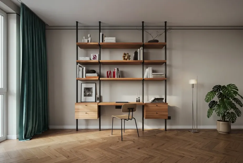 Custom built-in desk and office cabinetry with shelving in a Melbourne home